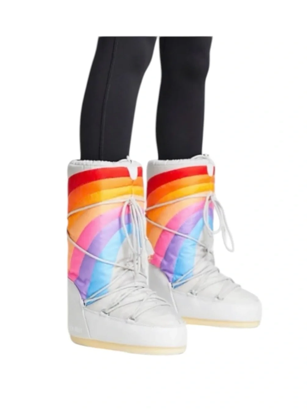 MOON BOOT Light Gray Rainbow Stripe Snow Boots NWT Women’s 7 Winter Boots